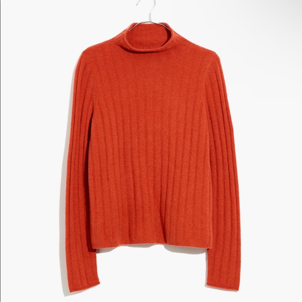 Madewell Alpaca-Blend Mockneck Sweater in a burnt orange or wild poppy color